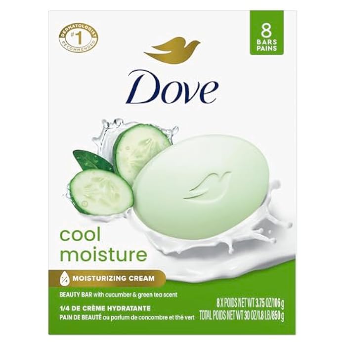 Dove Beauty Bar Soap Cool Moisture Cucumber & Green Tea Scent, 8 Bars for Refreshed Skin, Leaves Skin Refreshed 3.75 oz - Image 1